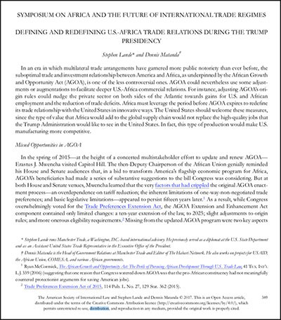 DOWNLOAD: Defining and redefining US-AFRICA trade relations during the Trump Presidency