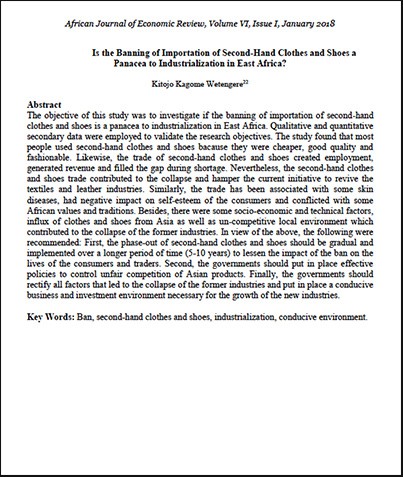 DOWNLOAD: Is the banning of importation of second-hand clothes and shoes a panacea to industrialization in East Africa?