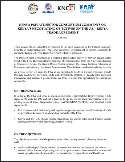 DOWNLOAD: Kenya private sector consortium comments on the FTA objectives
