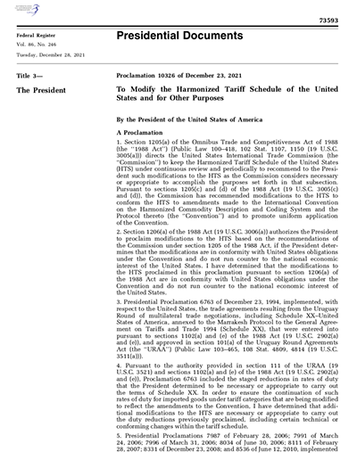 Proclamation 10326 of December 23, 2021 (includes action on Ethiopia, Mali and Guinea)