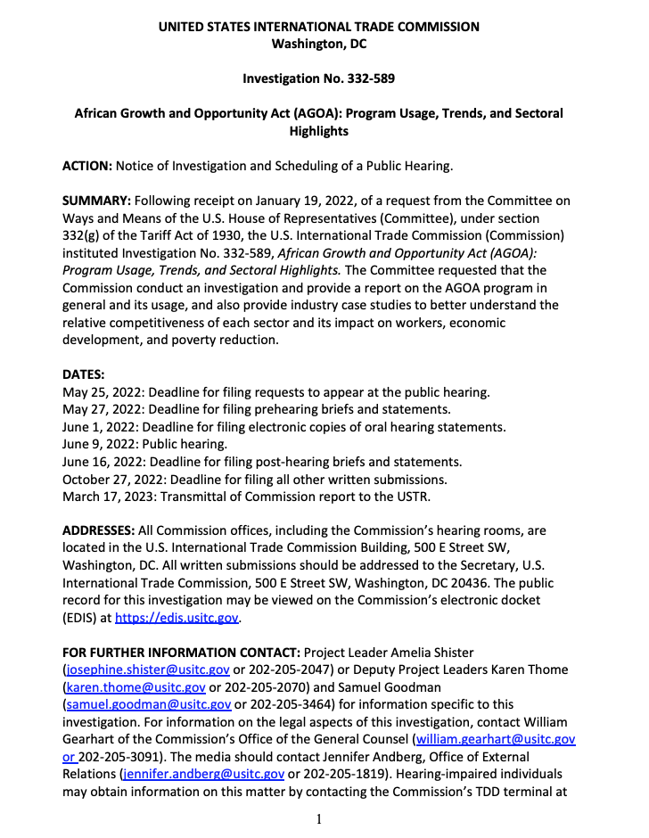 Notice of Investigation and Scheduling of Public Hearing Date