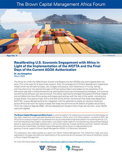 DOWNLOAD: Recalibrating US economic engagement with Africa in light of the implementation of the AfCFTA and the final days of the current AGOA authorization