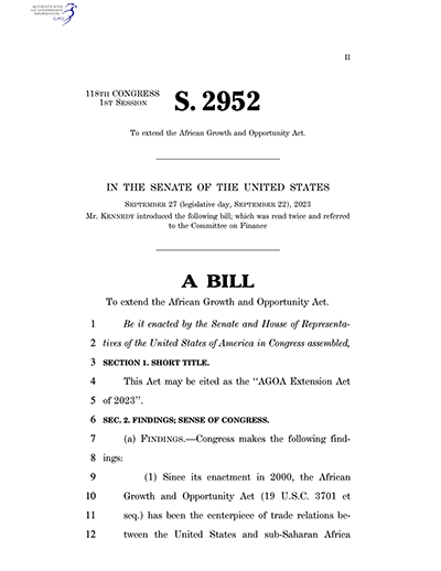 DOWNLOAD: Senate Bill S.2952 ‘‘AGOA Extension Act of 2023’’