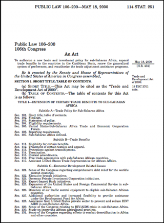 DOWNLOAD: The text of the AGOA legislation - Public Law 106