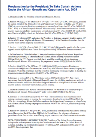 DOWNLOAD: Proclamation on 2006 AGOA Country Eligibility