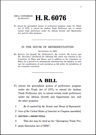 DOWNLOAD: Bill H.R. 6076 Emergency Trade Programme Extension Act of 2006
