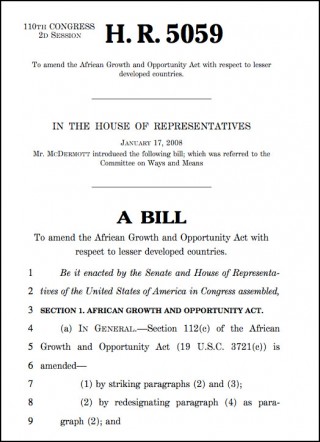 DOWNLOAD: House of Representatives Bill HR 5095 to include Mauritius under the AGOA fabric waiver programme