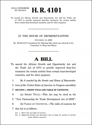 DOWNLOAD: Bill H.R. 4101 - New Partnership for Trade Development Act of 2009
