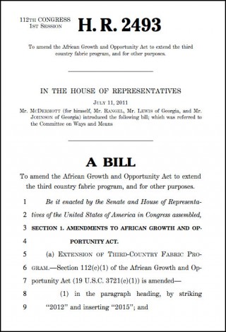 DOWNLOAD: Bill HR 2493 to amend AGOA third country textile fabric provisions