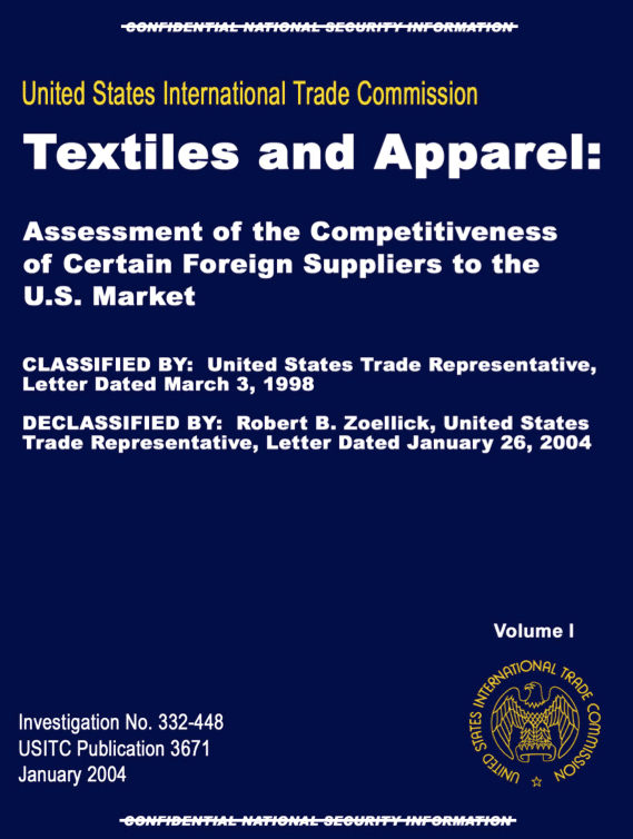 Textiles and Apparel: Assessment of the competitiveness of certain foreign suppliers to the US (2004)
