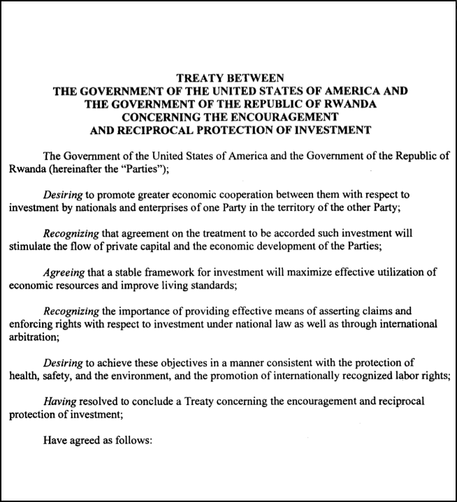 Rwanda - United States Bilateral Investment Treaty (BIT)