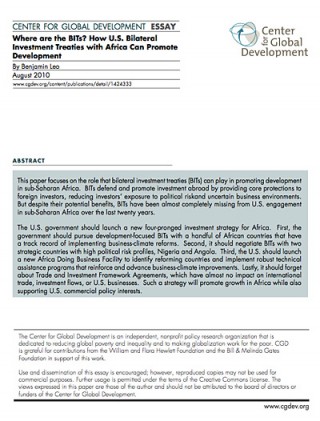 DOWNLOAD: Where are the BITs? How US Bilateral Investment Treaties with Africa can promote development