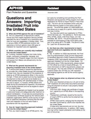 DOWNLOAD: Questions and Answers: Importing irradiated fruit into the United States