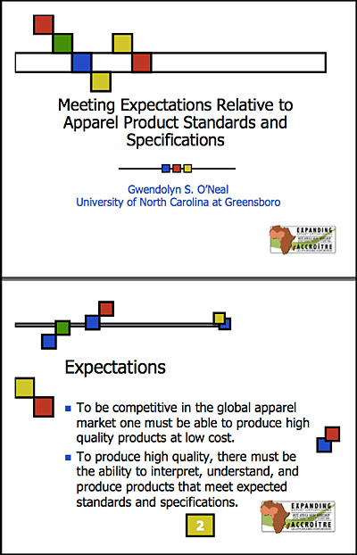 Meeting expectations relative to apparel product standards and specifications