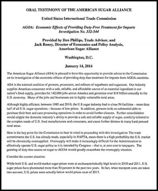 DOWNLOAD: American Sugar Alliance - AGOA 2014 hearings - testimony