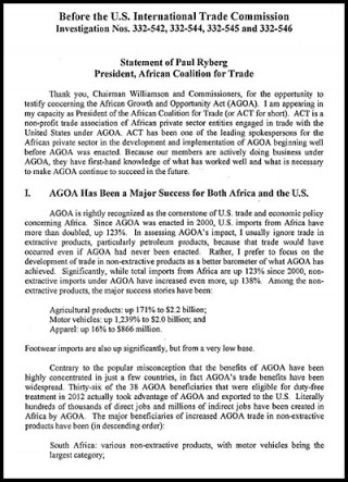 DOWNLOAD: Africa Coalition for Trade - AGOA 2014 hearings - testimony
