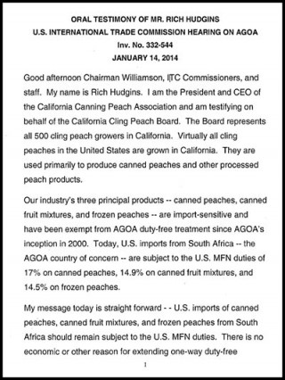 DOWNLOAD: California Canning Peach Association - AGOA 2014 hearings - testimony