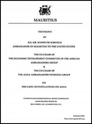 DOWNLOAD: Mauritius Ambassador Soborun - AGOA 2014 hearings - testimony